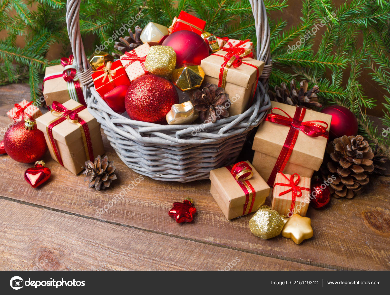 Christmas New Year Background Basket Colored Glass Toys