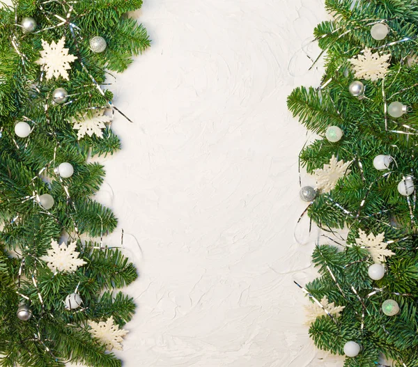 Fundo Natal Ano Novo Ramos Abeto Bolas Decorações Lugar Para — Fotografia de Stock