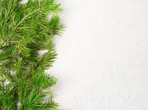 Χριστούγεννα Πρωτοχρονιά Φόντο Γούνα Δέντρο Κλαδιά Άσπρο Φόντο Ξύλινη — Φωτογραφία Αρχείου