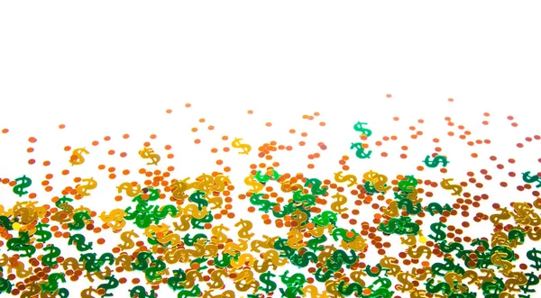 Confetti Glitter Dollar Signs White Background — Stock Photo, Image