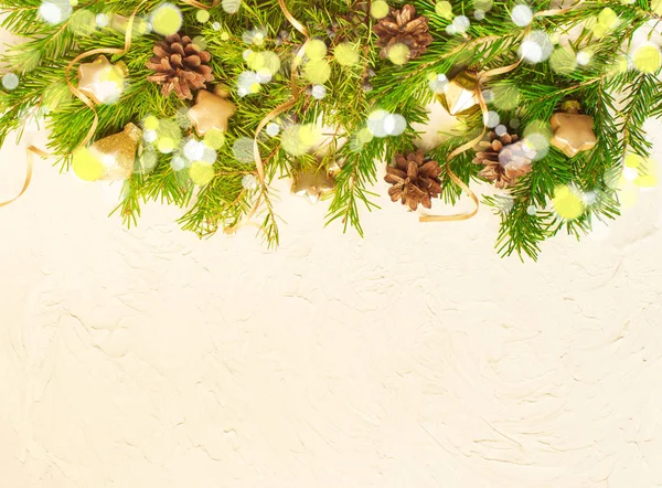 Fondo Navidad Año Nuevo Ramas Abeto Juguetes Decoraciones Copiar Espacio —  Fotos de Stock