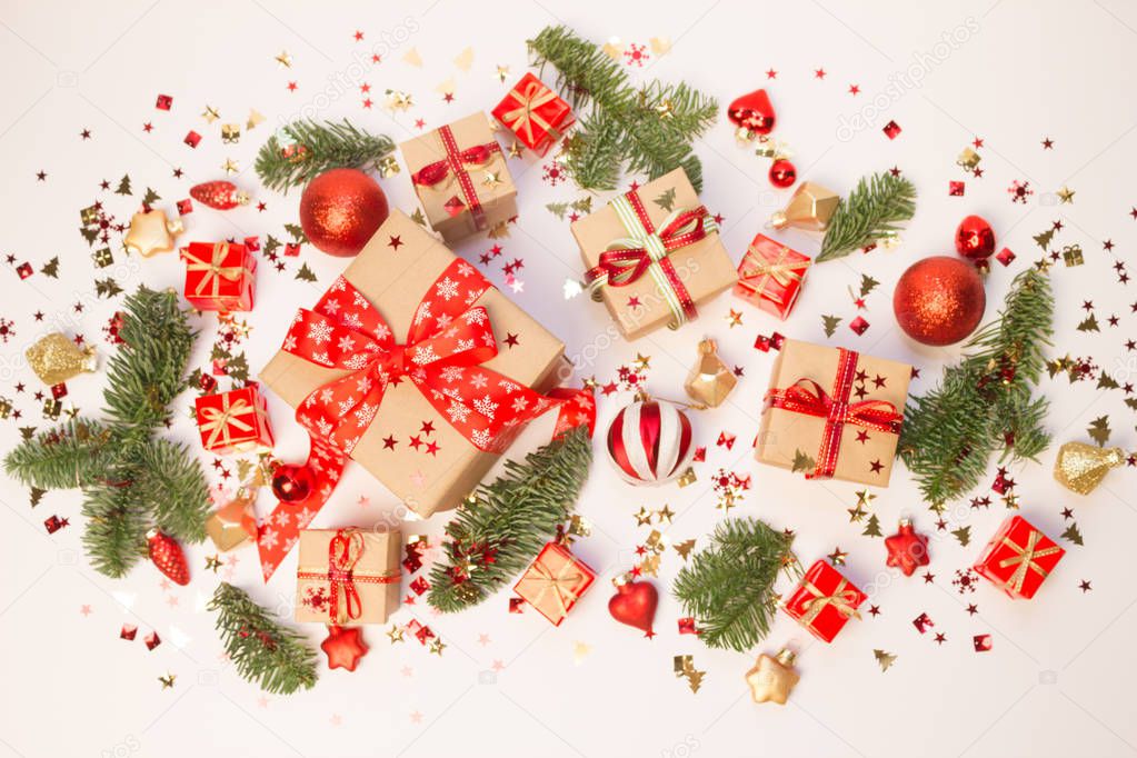 Christmas holiday background with toys and gifts