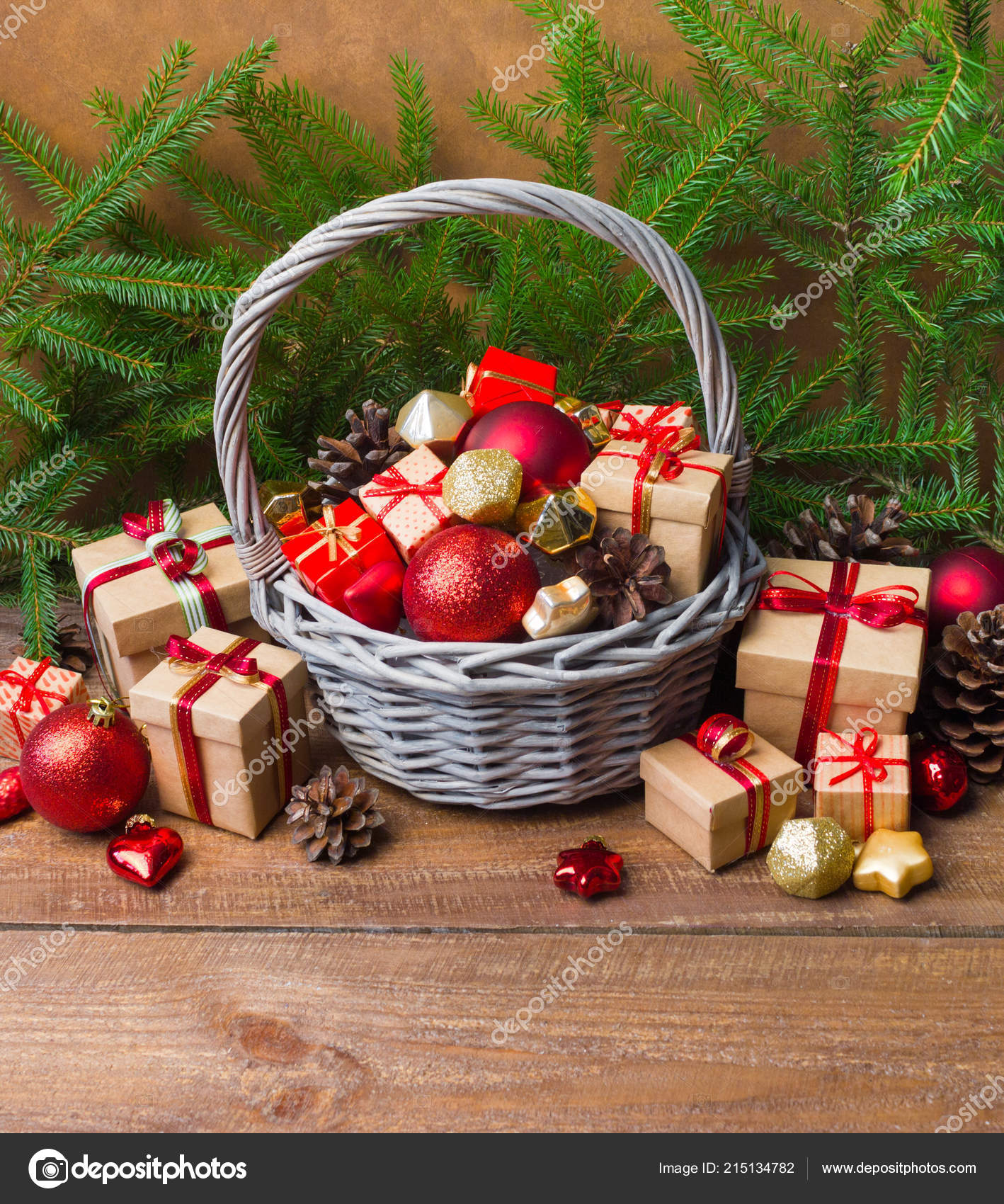 Christmas New Year Background Basket Colored Glass Toys