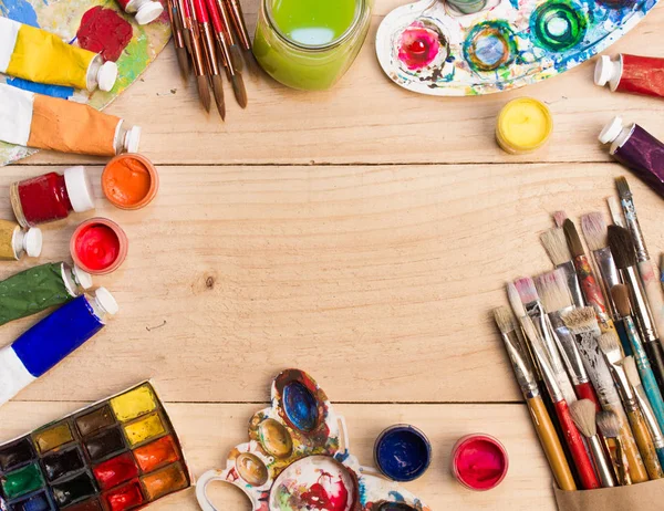 Verven Borstels Houten Achtergrond Het Werk Van Kunstenaar Banner Voor — Stockfoto