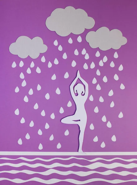 Yoga Figur Kvinna Utövar Yoga Regnigt Väder Allt Gjort Papper — Stockfoto
