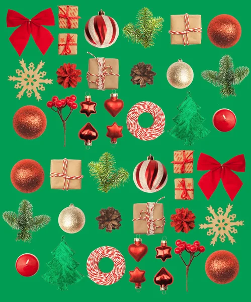 Χριστούγεννα Πρωτοχρονιά Φόντο Μπάλες Κόκκινο Και Χρυσό Γυαλί Κλαδιά Δέντρων — Φωτογραφία Αρχείου