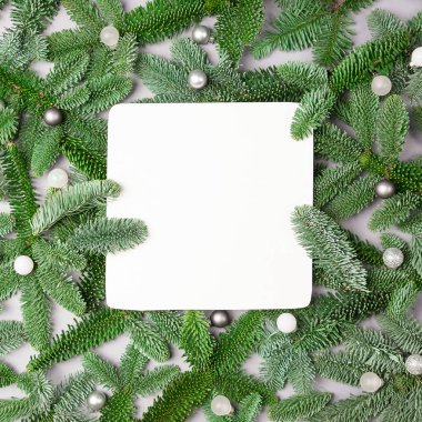 Köknar ağacı dalları whitw kartı ile desen.