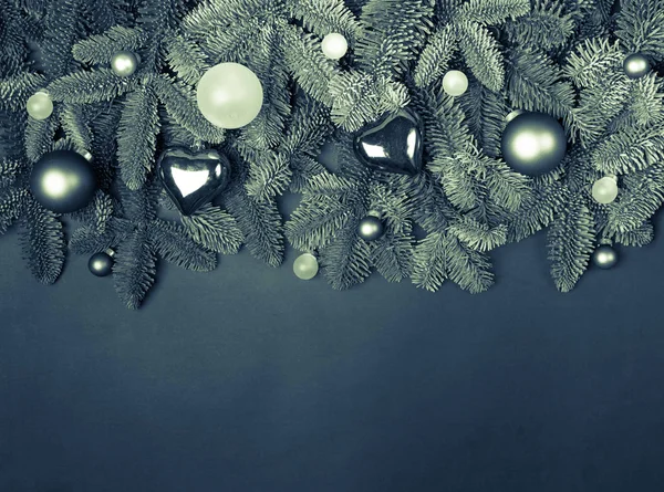 Χριστούγεννα Πρωτοχρονιά Φόντο Κλαδιά Δέντρων Ελάτης Γυαλί Αντρες Αντίγραφο Χώρου — Φωτογραφία Αρχείου