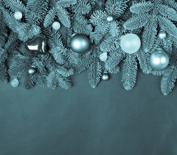 Χριστούγεννα Πρωτοχρονιά Φόντο Κλαδιά Δέντρων Ελάτης Γυαλί Αντρες Αντίγραφο Χώρου — Φωτογραφία Αρχείου