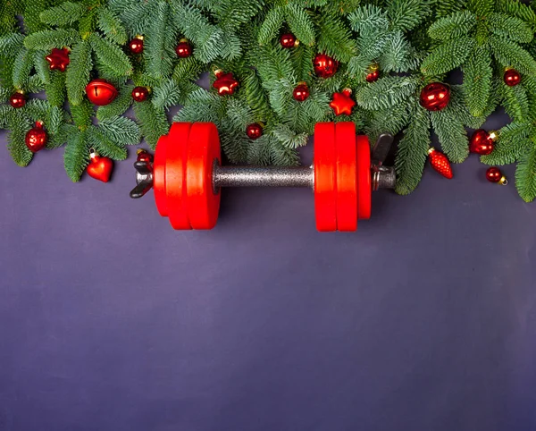 Fondo Navidad Año Nuevo Ramas Abeto Juguetes Vidrio Rojo Decoraciones —  Fotos de Stock