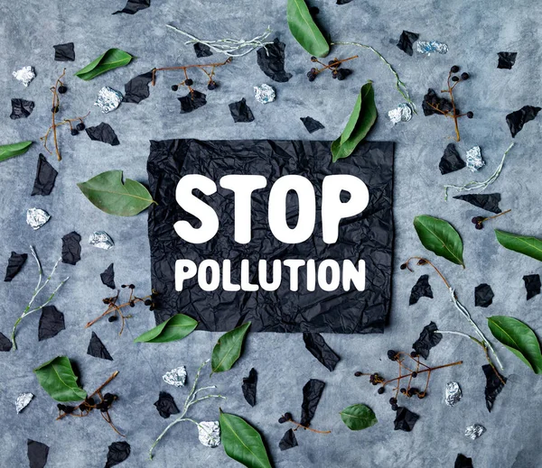 Ekologi Polusi Lingkungan Puing Trotoar Hentikan Polusi — Stok Foto