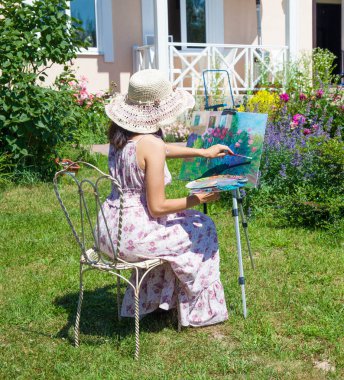 yaz bahçesinde şapka çizim resim kadın kısmi görünümü