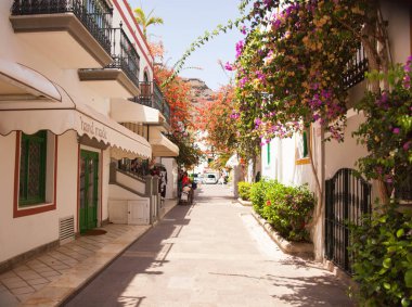 Mogan, Gran Canaria, İspanya'nın tipik mimarisi ve bitki örtüsü.