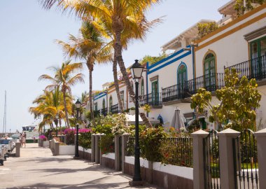 Mogan, Gran Canaria, İspanya'nın tipik mimarisi ve bitki örtüsü.