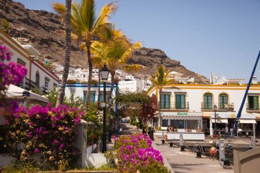 Mogan, Gran Canaria, İspanya'nın tipik mimarisi ve bitki örtüsü.