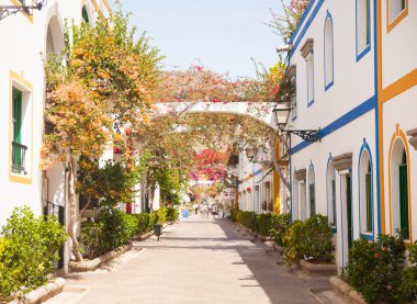 Mogan, Gran Canaria, İspanya'nın tipik mimarisi ve bitki örtüsü.