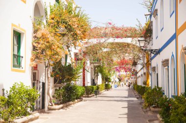 Mogan, Gran Canaria, İspanya'nın tipik mimarisi ve bitki örtüsü.