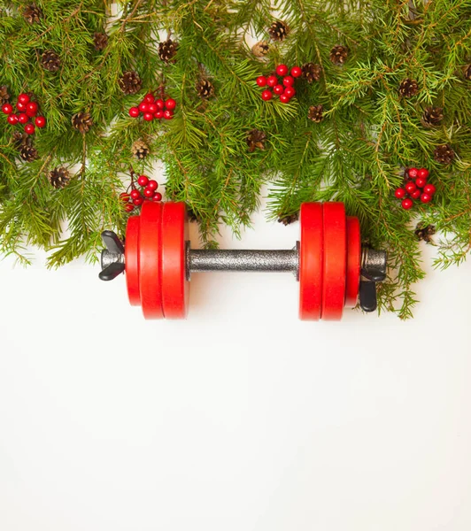 Natal Ano Novo Fundo Composição Com Halteres — Fotografia de Stock