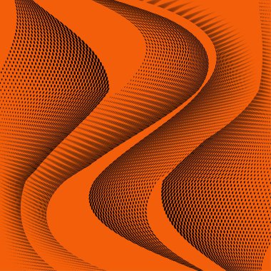 Turuncu Siyah geometrik yarı ton desen. Yumuşak dinamik çizgiler. Noktalı tasarlamak vektör çizim. Modern lekeli arka plan. Yarı ton pop sanat zemin 