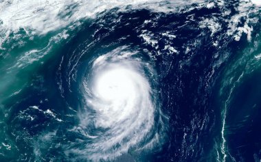 Okyanusun üzerinde süper tayfun. Kasırganın gözü. Uzaydan görünüm Nasa tarafından döşenmiş bu görüntünün bazı unsurları