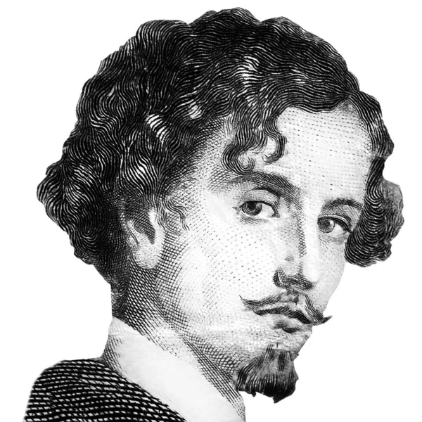 Black White Portrait Famous Spanish Writer Gustavo Adolfo Becquer Isolated — Stock Photo, Image
