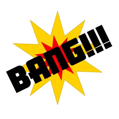 Bang kelime konuşma balonu beyaz arka plan üzerinde. Komik pop sanat konsepti. Vintage konuşma balonu. Bulutu konuş. Vektör çizimi