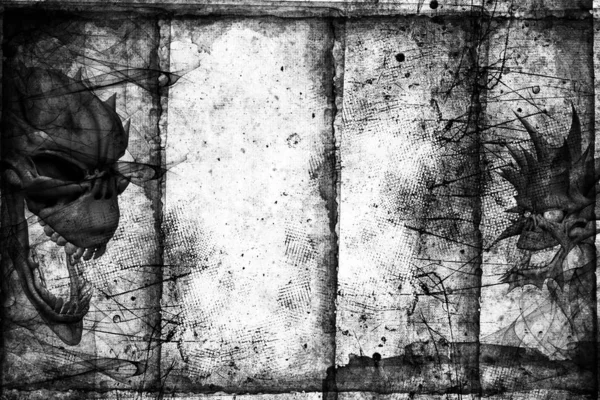 黑白相间的古老的黑白相间的图画 用枯死的树木和可怕而难以置信的怪物的轮廓描绘 死亡日 Dia Los Muertes 万圣节派对 哥特式设计 — 图库照片
