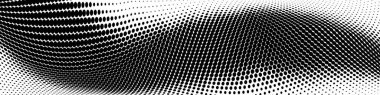 Soyut monokrom yarım ton deseni. Eğimli çizgiler. Noktalı yarım ton vektör çizimi. Web tasarımı, broşürler, yazıcılar için modern polka nokta arkaplanı