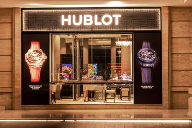 HUBLOT aydınlatmalı saat butik cephe Ho Chi Minh City, Vietnam 26 Şubat 2020