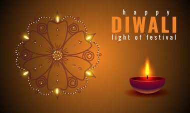 Happy Diwali festival of lights, banner, poster, invitation, design with decorative diya lamp. mandala, Indian festival of lights. Happy Diwali, holiday background, Diwali celebration.