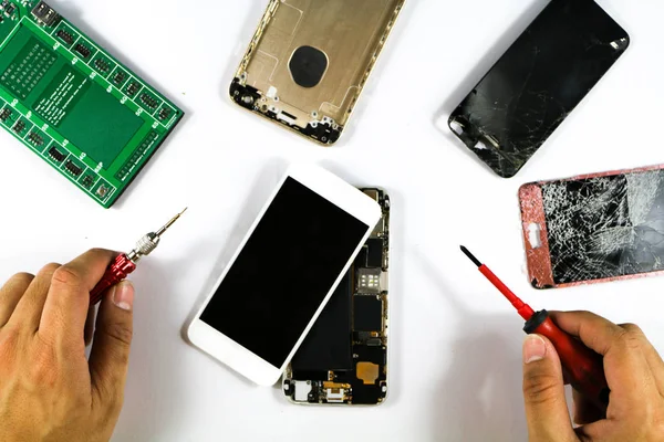 Técnico Reparación Teléfonos Móviles Prepare Reparación Del Teléfono Celular Para — Foto de Stock