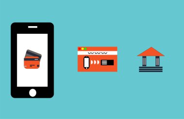 Mobil ödeme sistemi, cep telefonu ödemeleri dünya çapında yapılabilir. Çevrimiçi ödeme vektör logosu