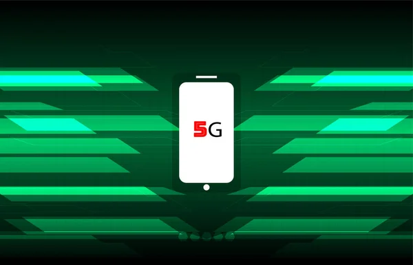5G技术的抽象背景 5G绿色背景的手机矢量 全世界的主要城市都在使用5G技术 — 图库矢量图片