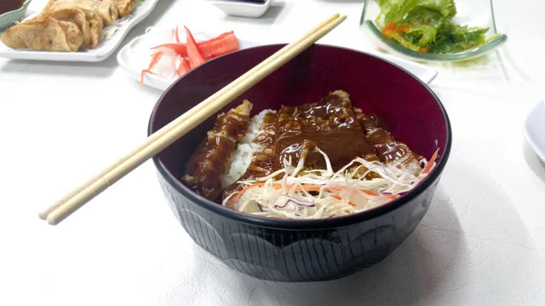 Arroz Com Costeleta Porco Tonkatsu Comida Japonesa — Fotografia de Stock