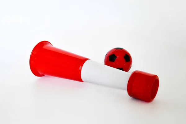 Vuvuzela Czerwony Przemian Biały Cheer Trąbka Kibiców Wsparcie Białym Tle — Zdjęcie stockowe