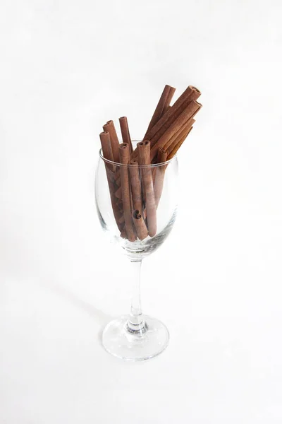 Cinnamon Sticks Glass White Background — Stock Photo, Image