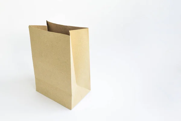 Brown Paper Sacos Compras Isolados Fundo Branco — Fotografia de Stock