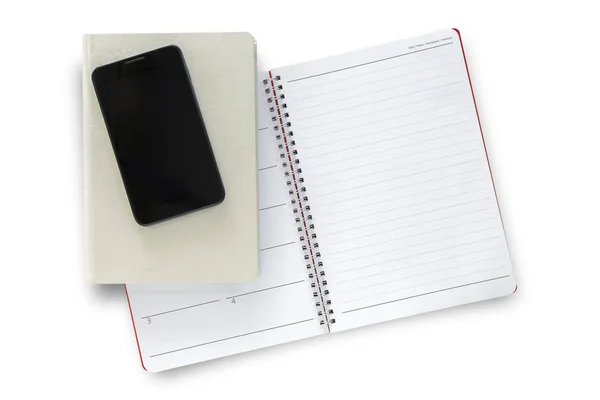 Notepad Smartphone Isolated White Background Clipping Path — Stock Photo, Image