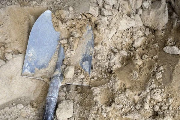 Shovel Old Placed Pile Sand Construction Work Outdoor — Stock Photo, Image