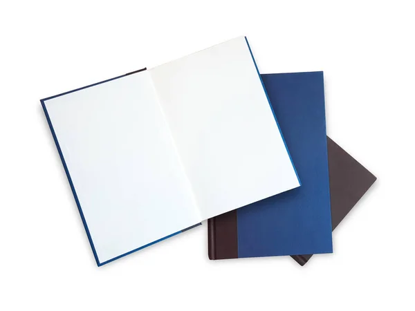 Modré Vázaná Kniha Otevřené Bílém Pozadí Ořezovou Cestou — Stock fotografie