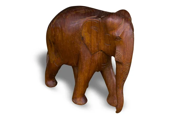 Trä Snidad Elefant Isolerad Vit Bakgrund Med Urklippsbana — Stockfoto