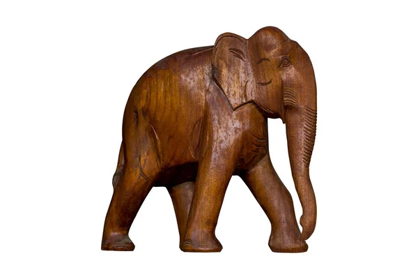 Wooden Carved Elephant Isolated White Background Clipping Path — Stock Photo, Image