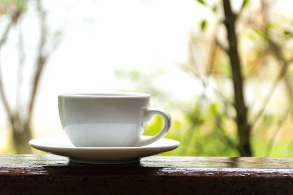 Taza Café Blanco Sobre Fondo Otoño Hermosa Taza Café Con — Foto de Stock