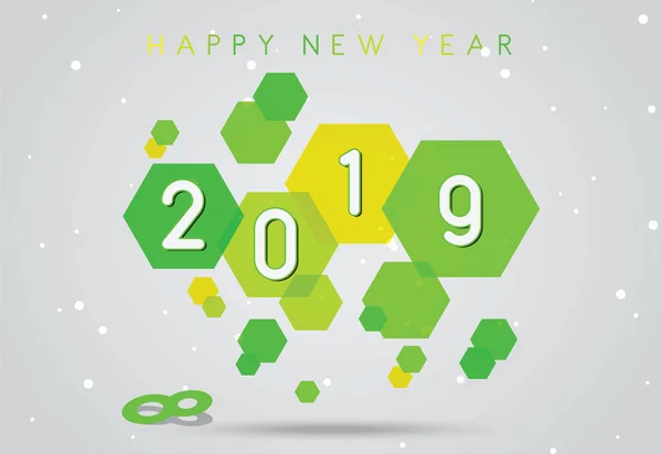 Новым 2019 Годом Поздравительная Открытка Зеленый Красочный Дизайн Фоном Снежинкой — стоковое фото