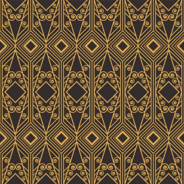 Art Deco dikişsiz lüks geometrik desen. Altın çizgili şekil. Vektör Şık arka plan bırakır. Soyut deniz kabuğu illüstrasyon.