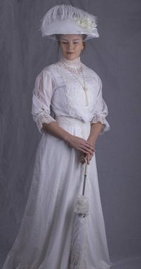 Edwardian woman in white ensemble clipart