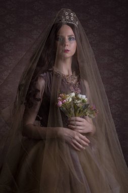 Peri prenses kahverengi tül ve kadife elbise