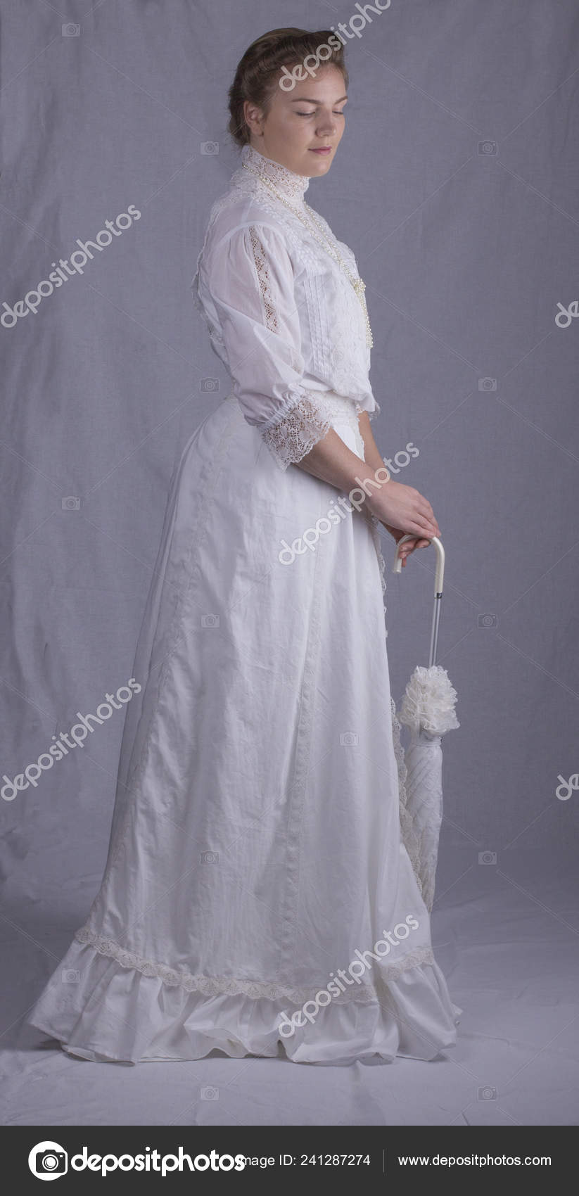 Edwardian Woman Wearing White Dress ...