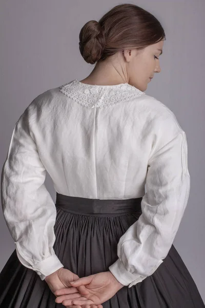 Victorian Woman White Blouse Black Skirt — Stock Photo, Image