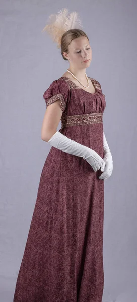 Regency Woman Dark Red Dress — Stock Photo, Image